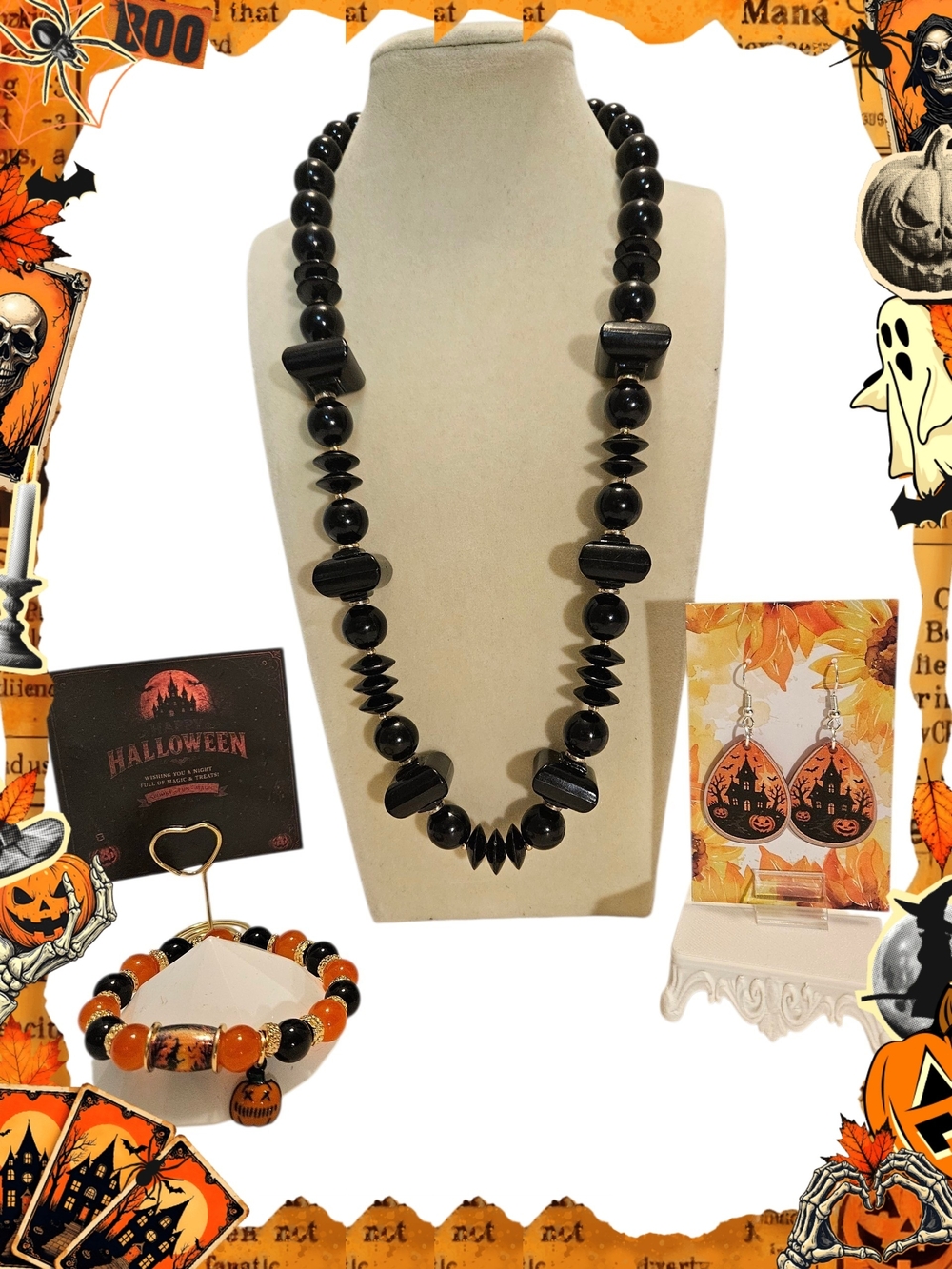 🎃 Halloween Jewelry Collection (3 Piece Set) Black Orange Gold Tone